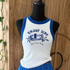 Old Navy White & Blue 'Enjoy Life' Graphic Ribbed Tank